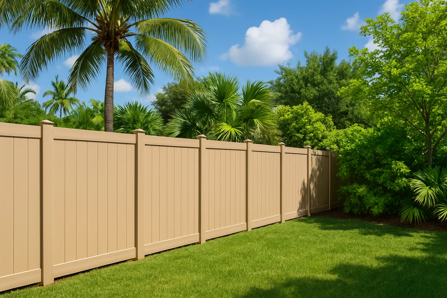 tan vinyl privacy fence<br />